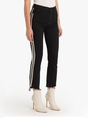 Mother jeans womens 26 black the guilty racer cropped raw hem distressed